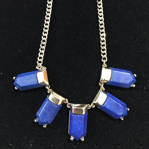 Ann Taylor LOFT Blue Lapis Lazuli Necklace Gold Link Chain - Picture 12 of 13